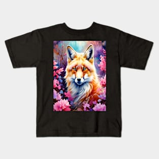 Red Fox with Flowers and Forests Kids T-Shirt